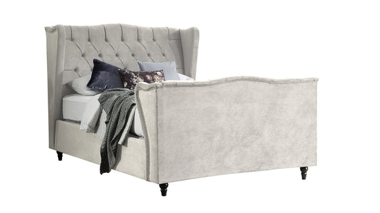 Elegant Studded Headboard Lift Up Ottoman Bed